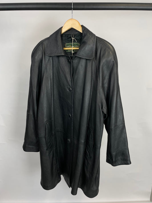 Vintage 90s Echtes Leader Long Leather Jacket