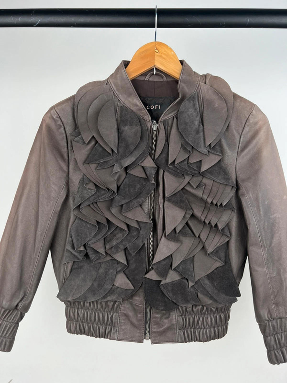 Vintage 90s Ruffle Leather Jacket