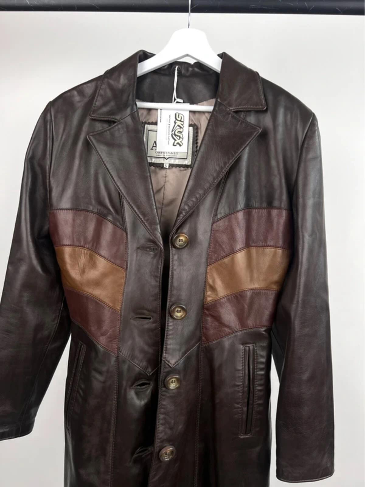 Vintage 70s Ashy Striped Long Leather Jacket