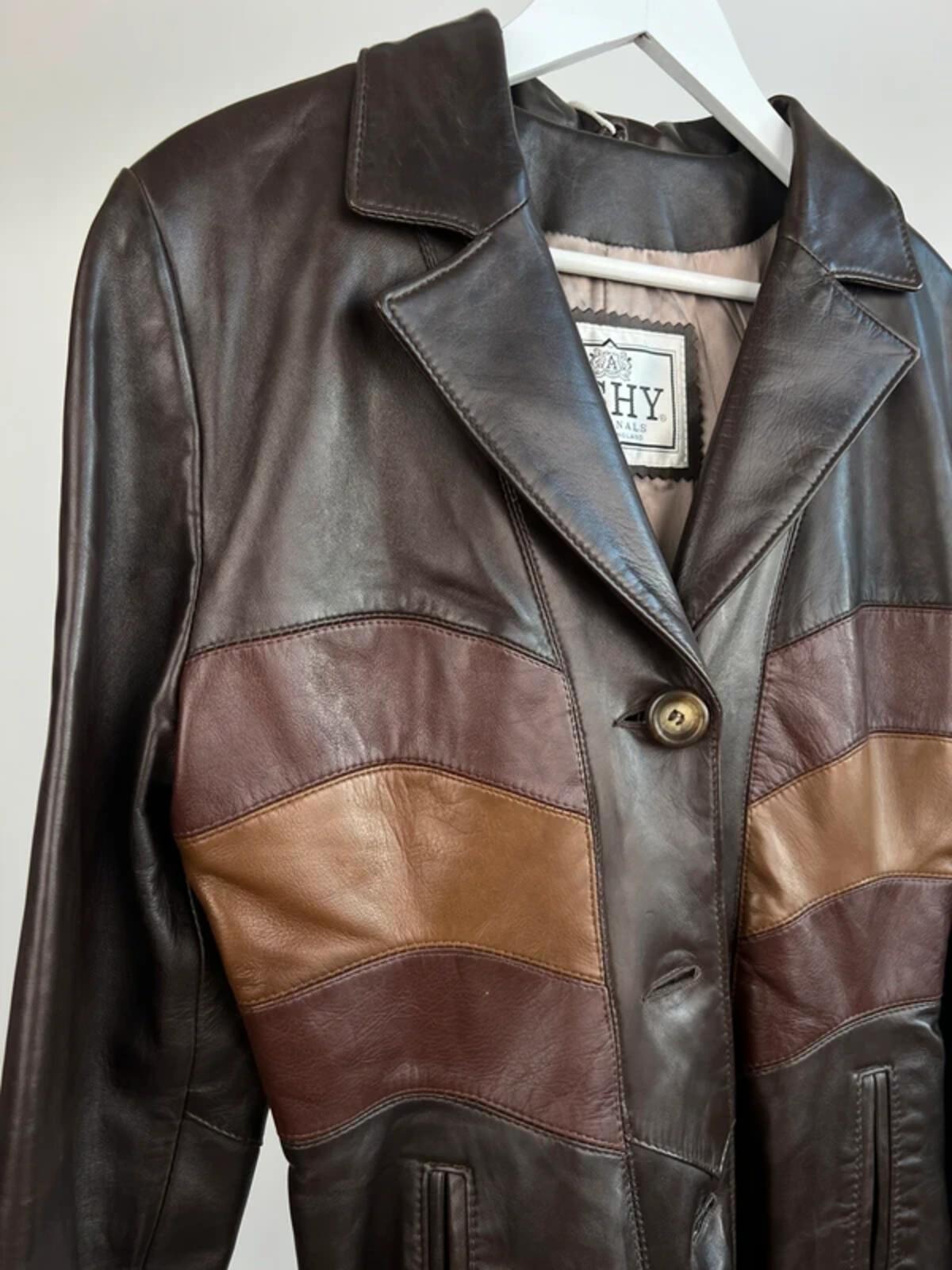 Vintage 70s Striped Long Leather Trenchcoat