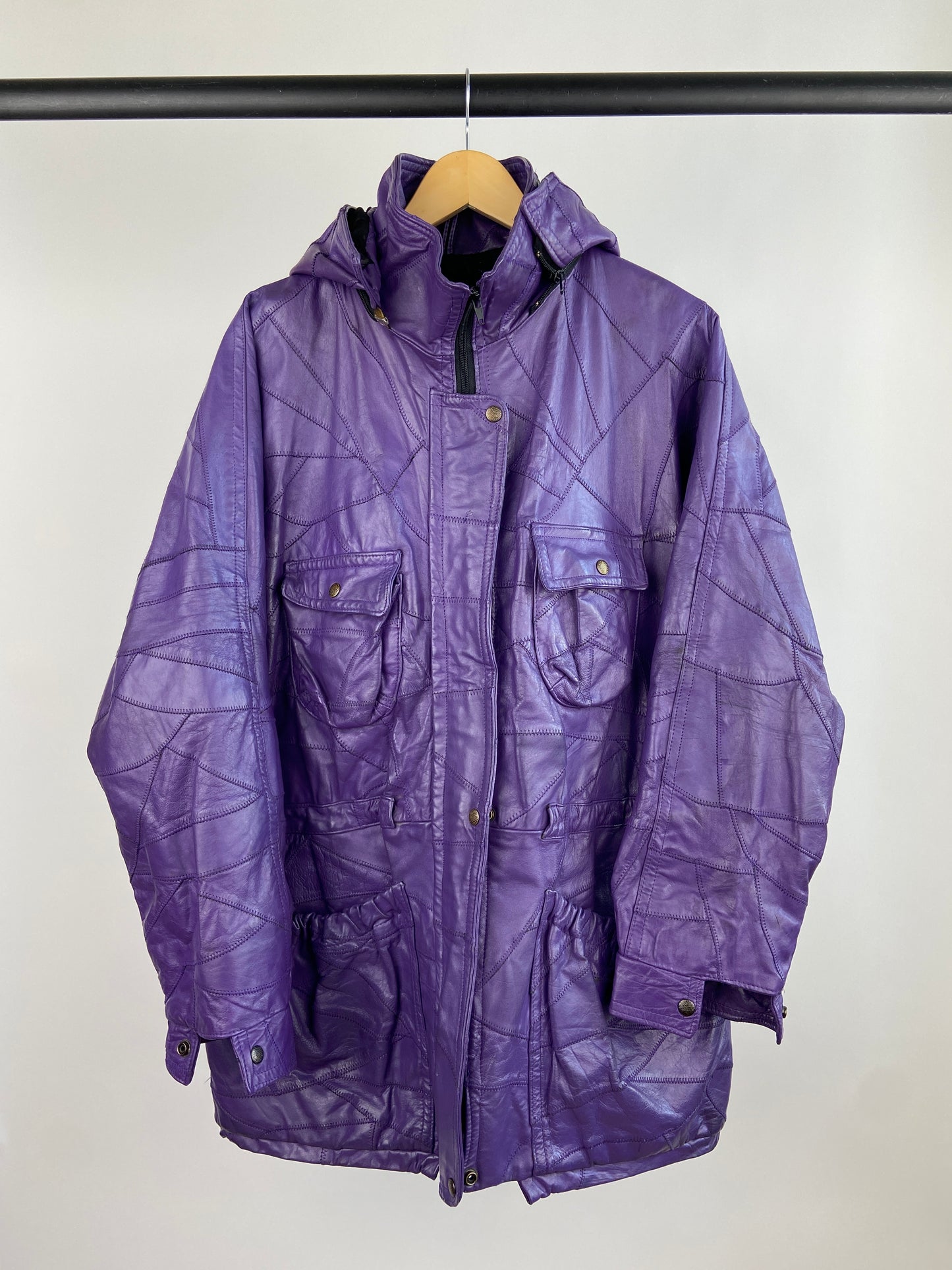 Vintage Purple Patchwork 90s Leather Jacket