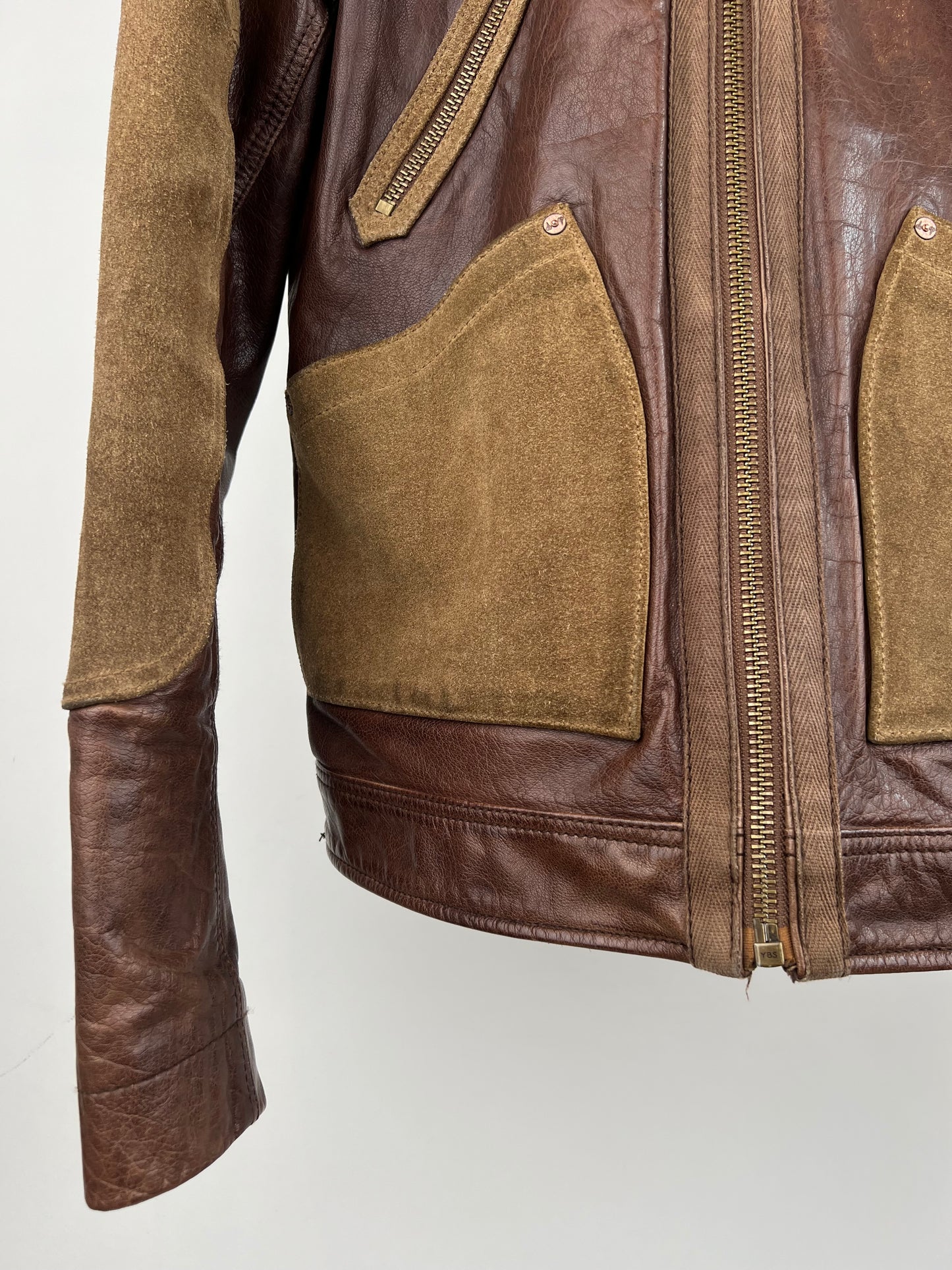 Two Tone 90s Leather Biker Jacket