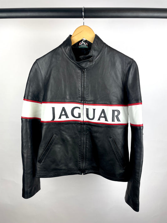 Vintage 90s Jaguar Racing Leather Biker Jacket