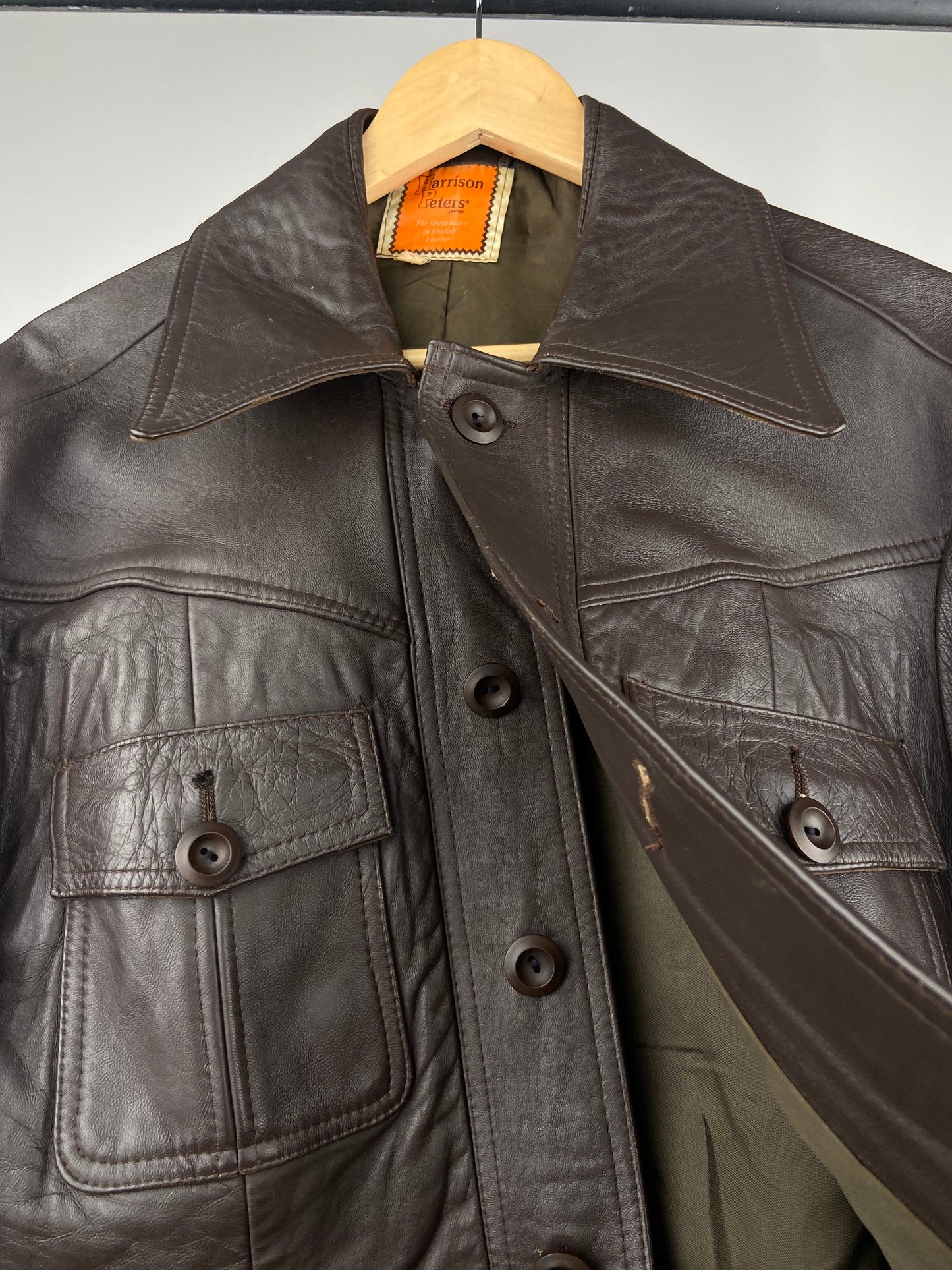 Vintage 70s Brown Leather Dagger Collar Jacket