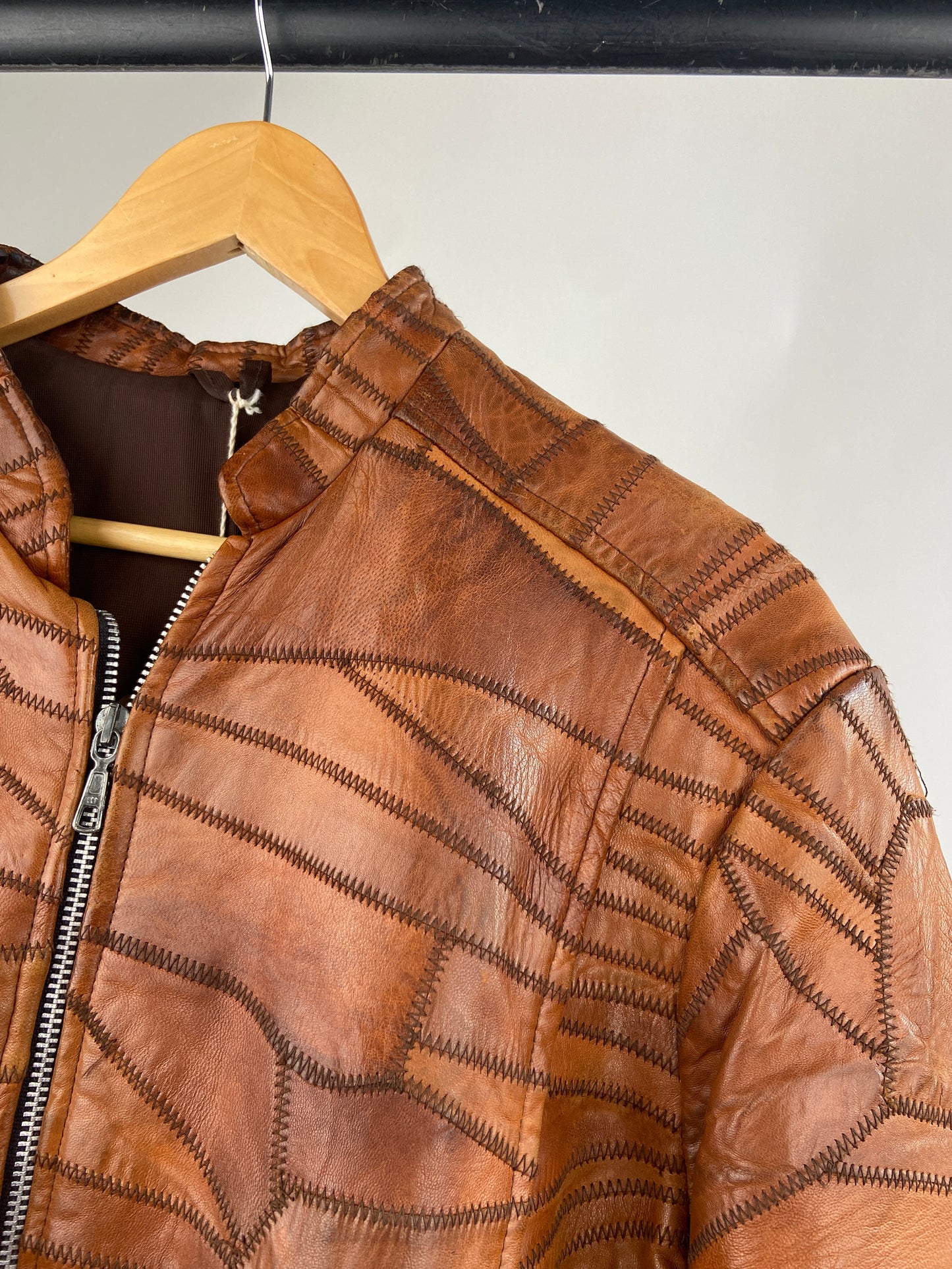 Patchwork 90s Leather Bomber Jacket