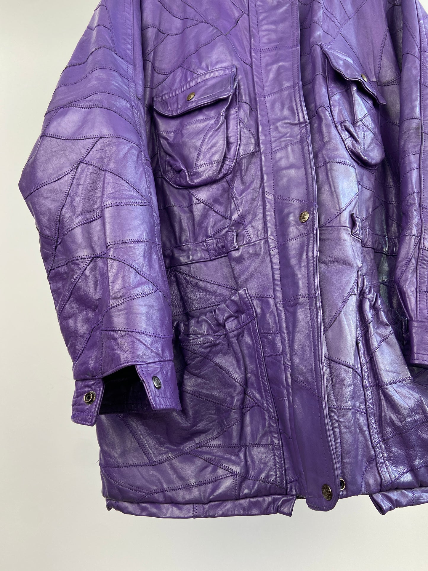 Vintage Purple Patchwork 90s Leather Jacket