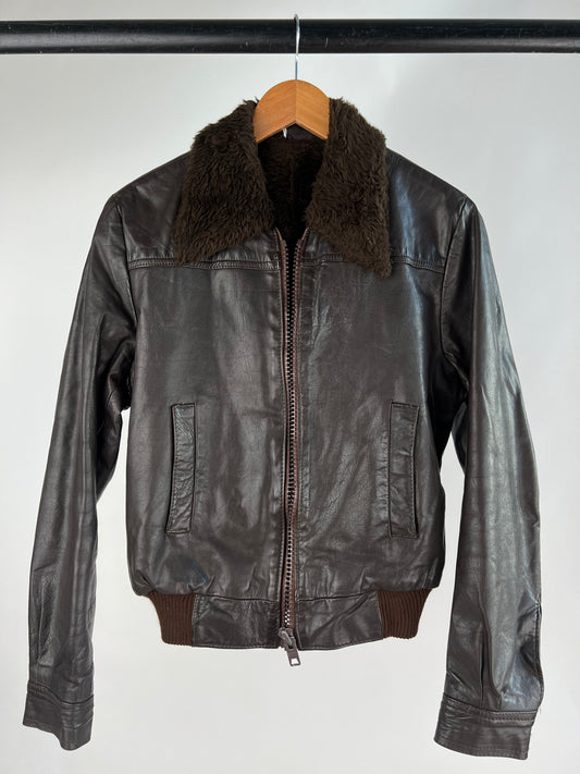 Vintage 70s Brown Leather Aviator Jacket