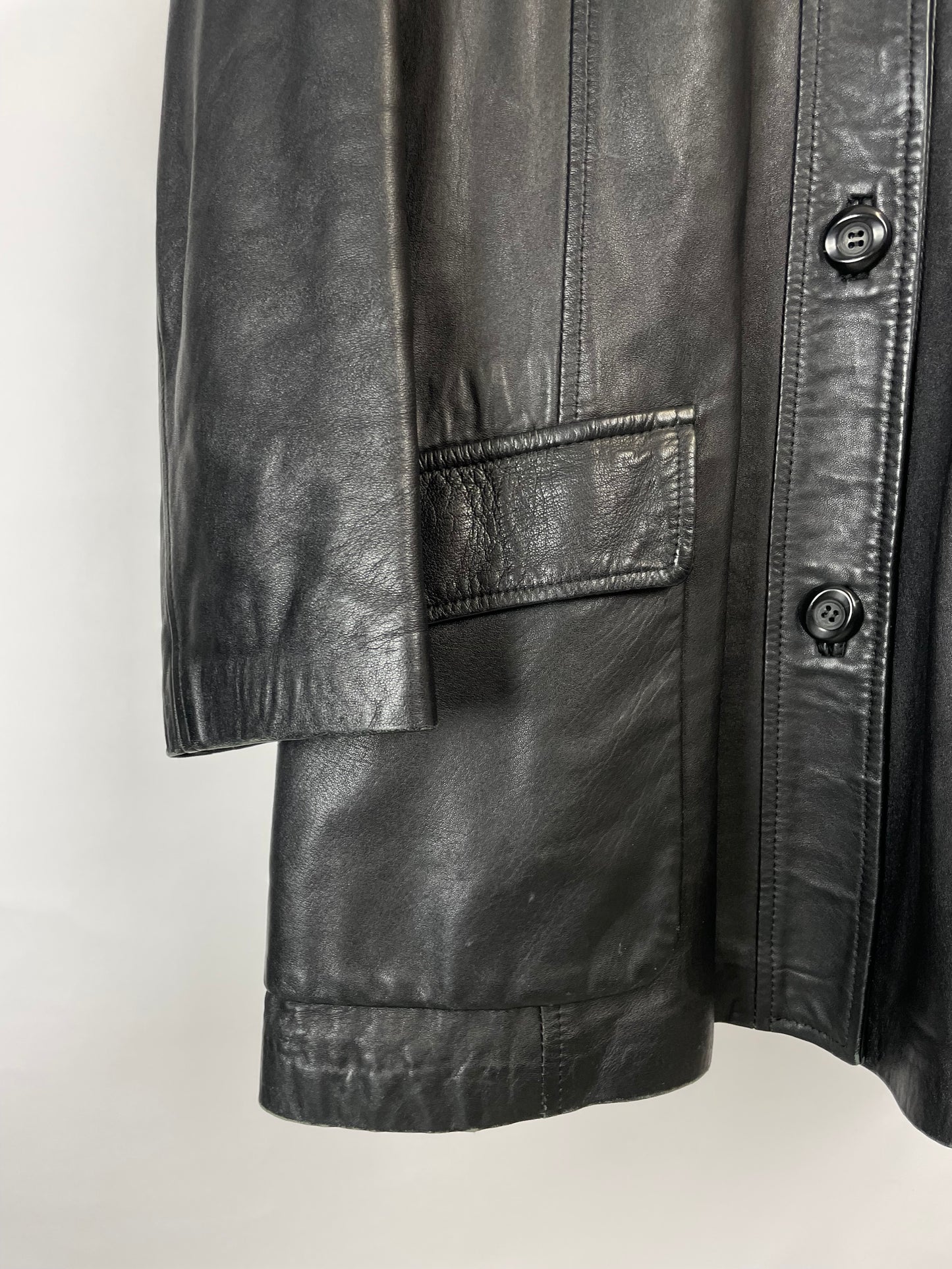 Vintage 90s Long Black Leather Jacket