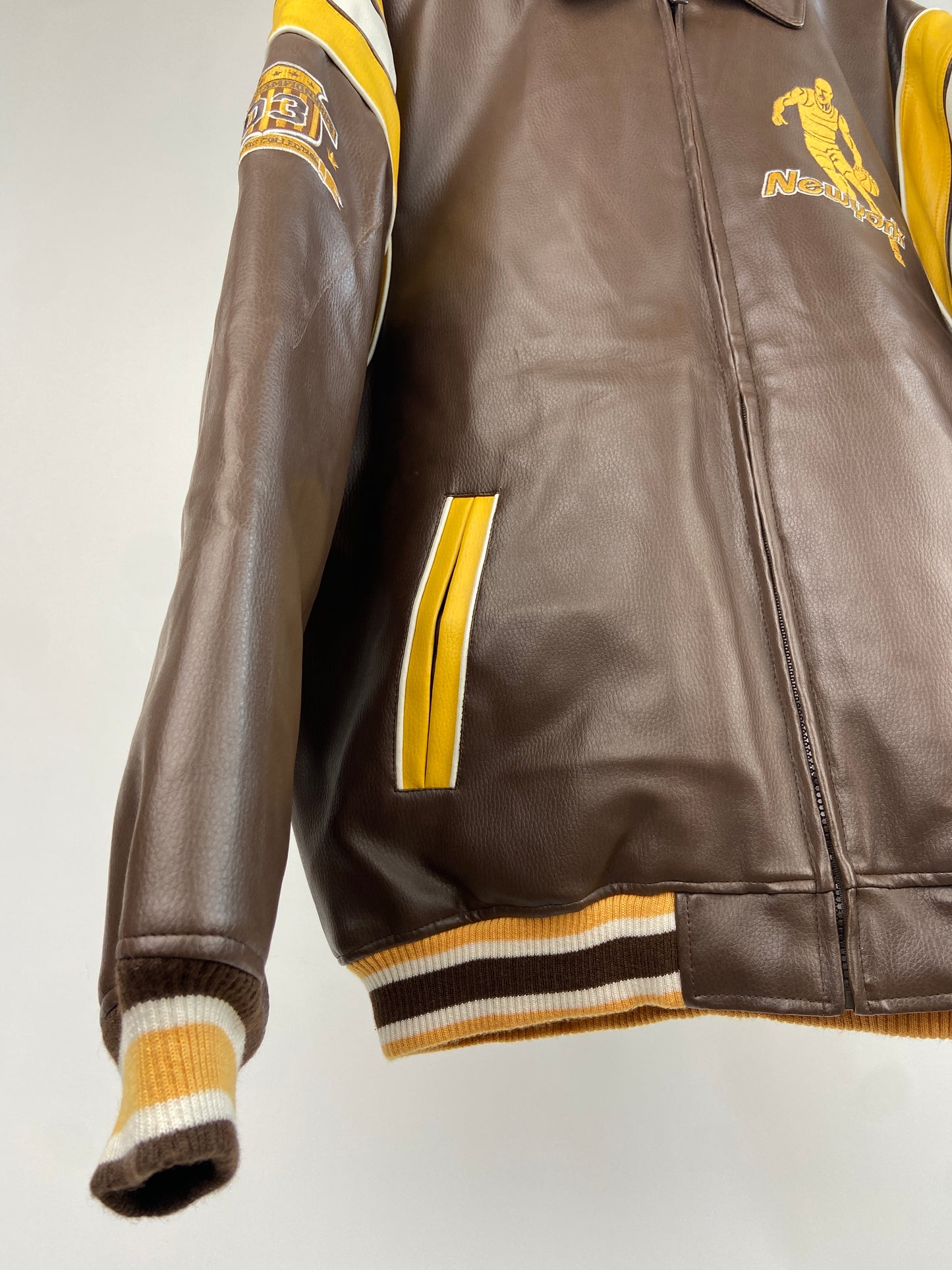 New York 03 Basketball Faux Leather Bomber Jacket