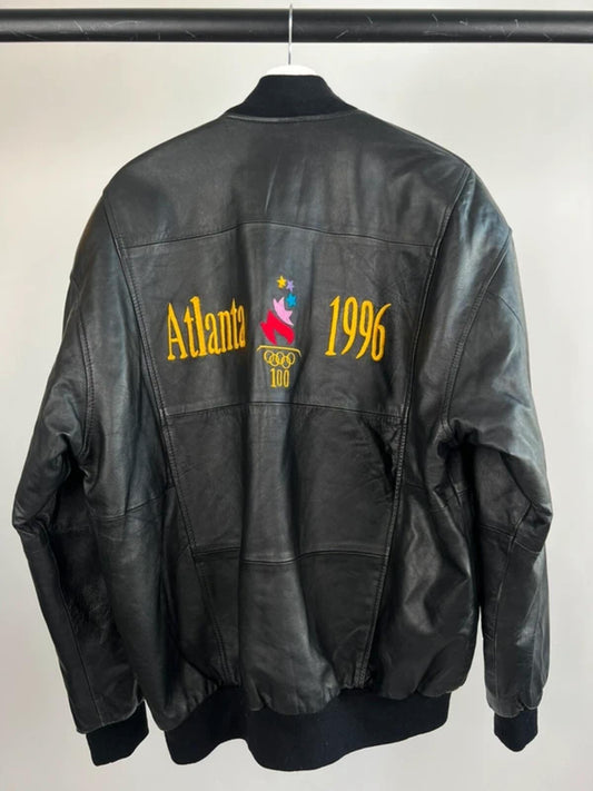 Vintage Atlanta 1996 Olympics Leather Bomber Jacket