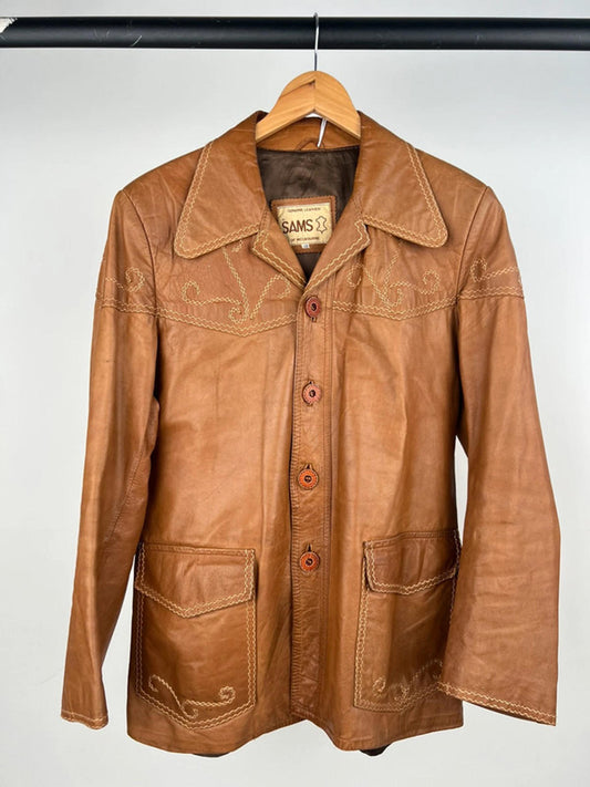 Vintage 70s Embroidered Leather Jacket