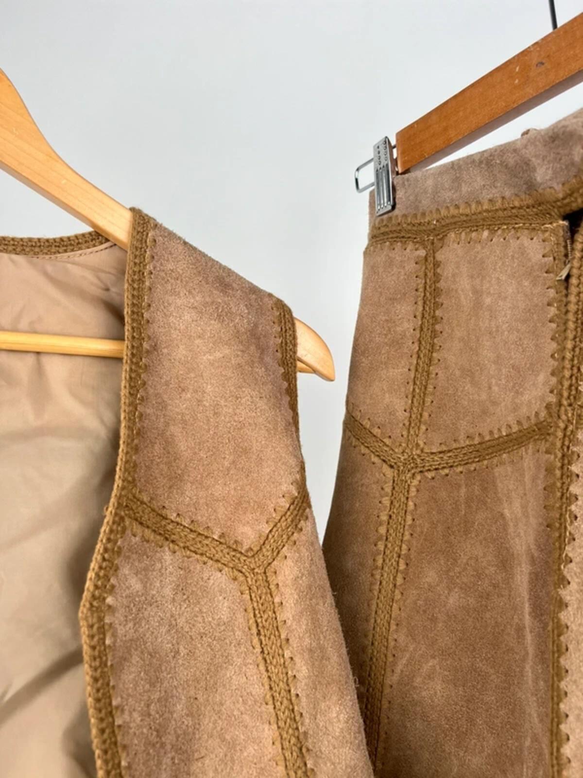 Vintage 60s Suede Whipstich Two Piece Skirt Suit