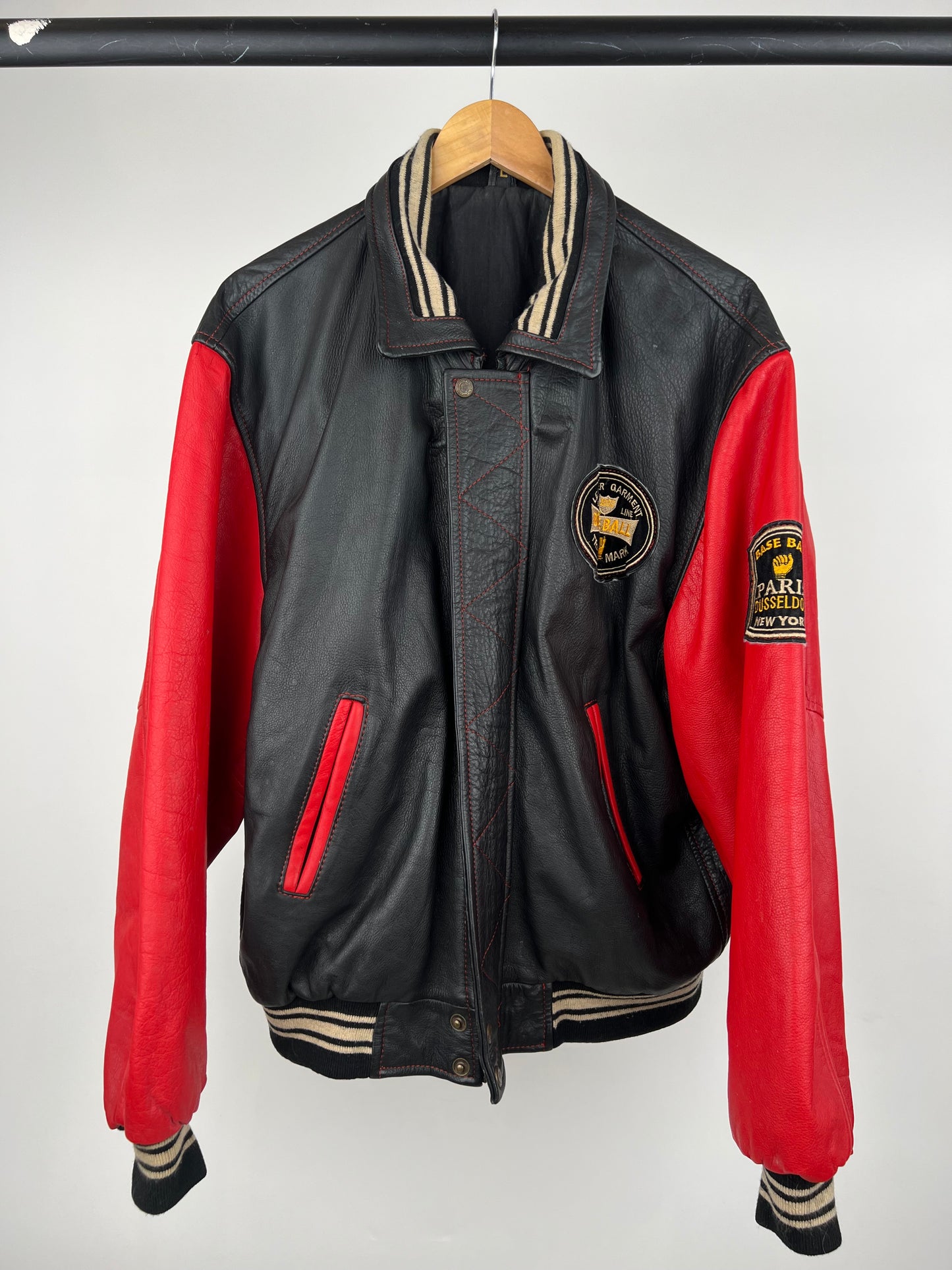 Two Tone 90s Leather Baseball Jacket