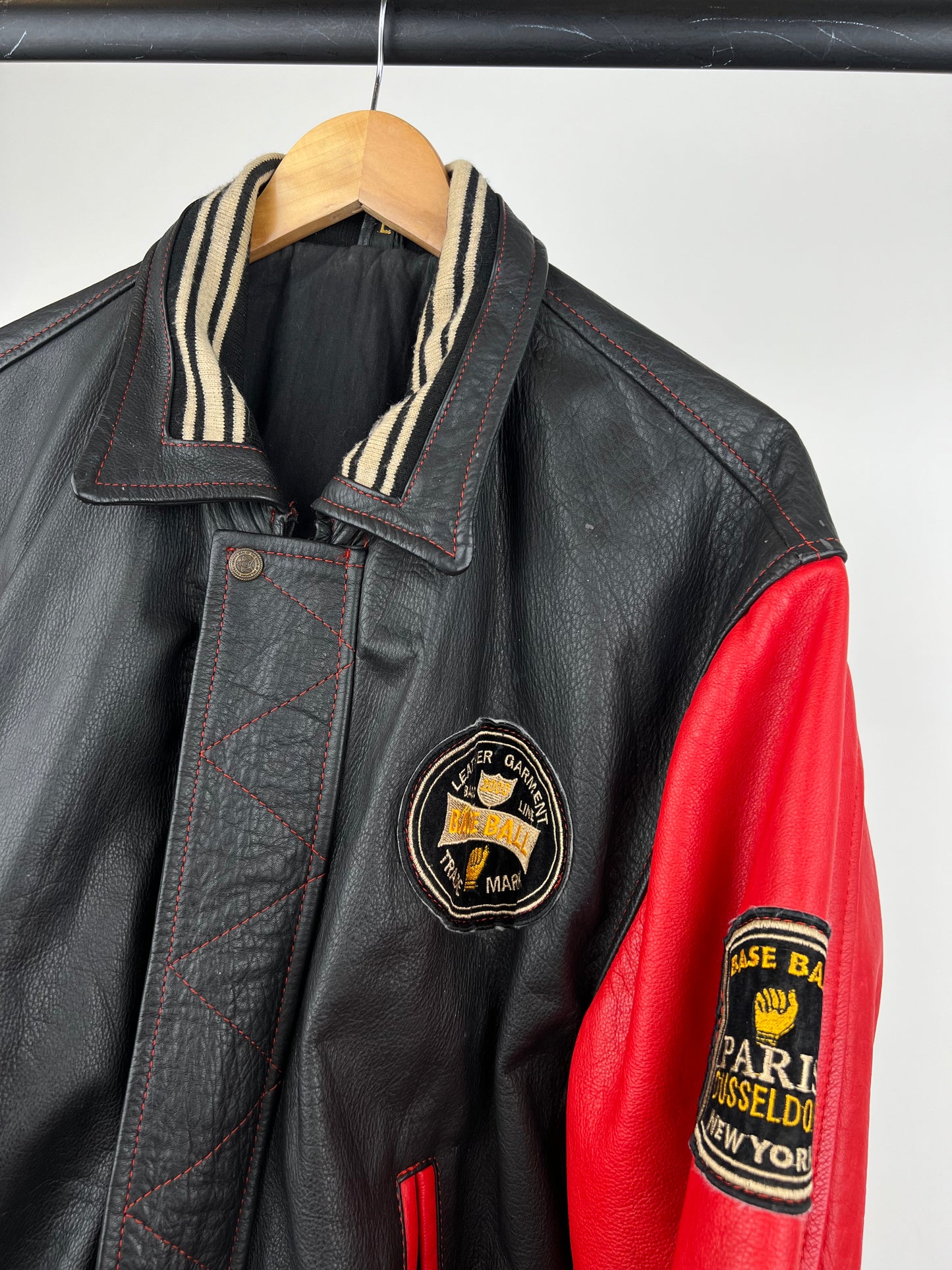 Two Tone 90s Leather Baseball Jacket