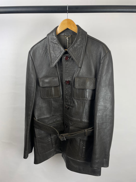 Vintage 90s Brown Belted Leather Jacket