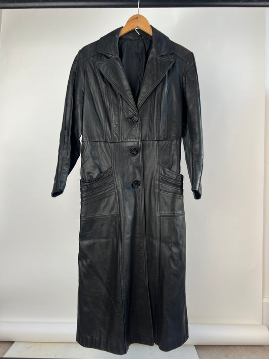 Vintage 90s Long Trench Leather Jacket