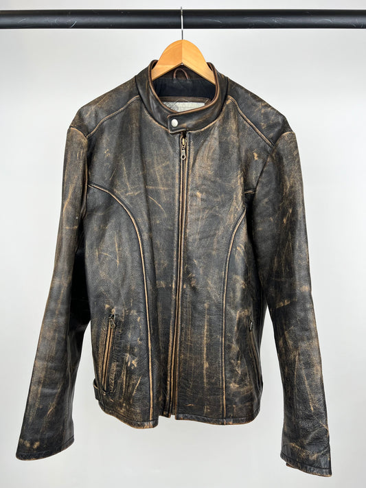 Vintage 90s Bronx Distressed Leather Biker Jacket