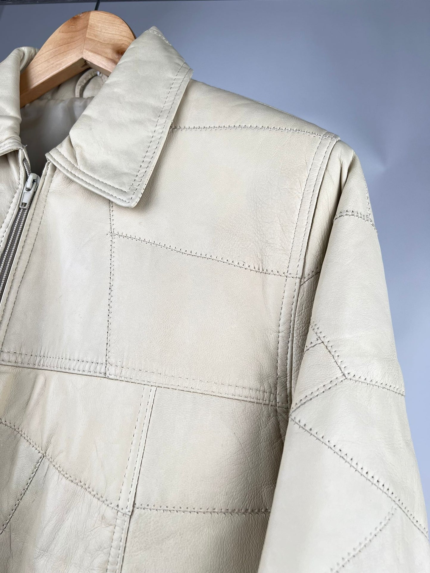 Vintage 90s Cream Leather Patchwork Jacket