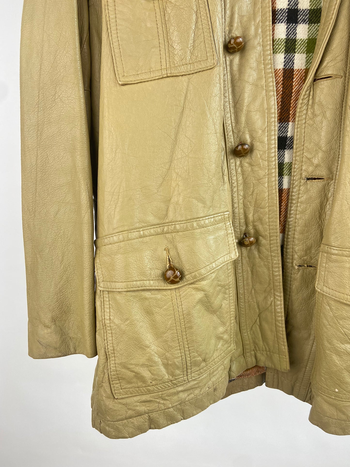 Unique Vintage 70s Long Camel Genuine Leather Jacket