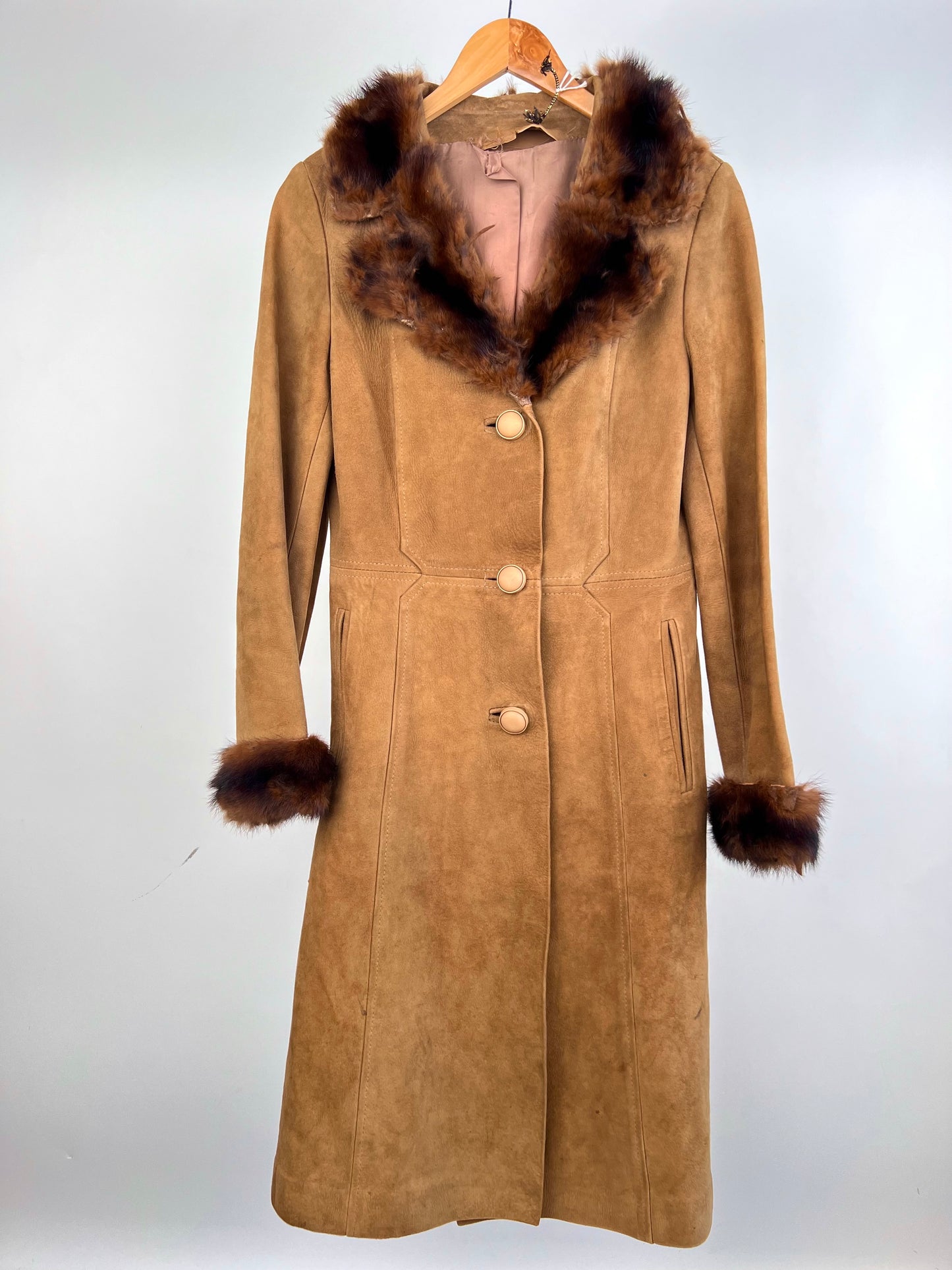 Vintage 70s Fur Long Suede Coat