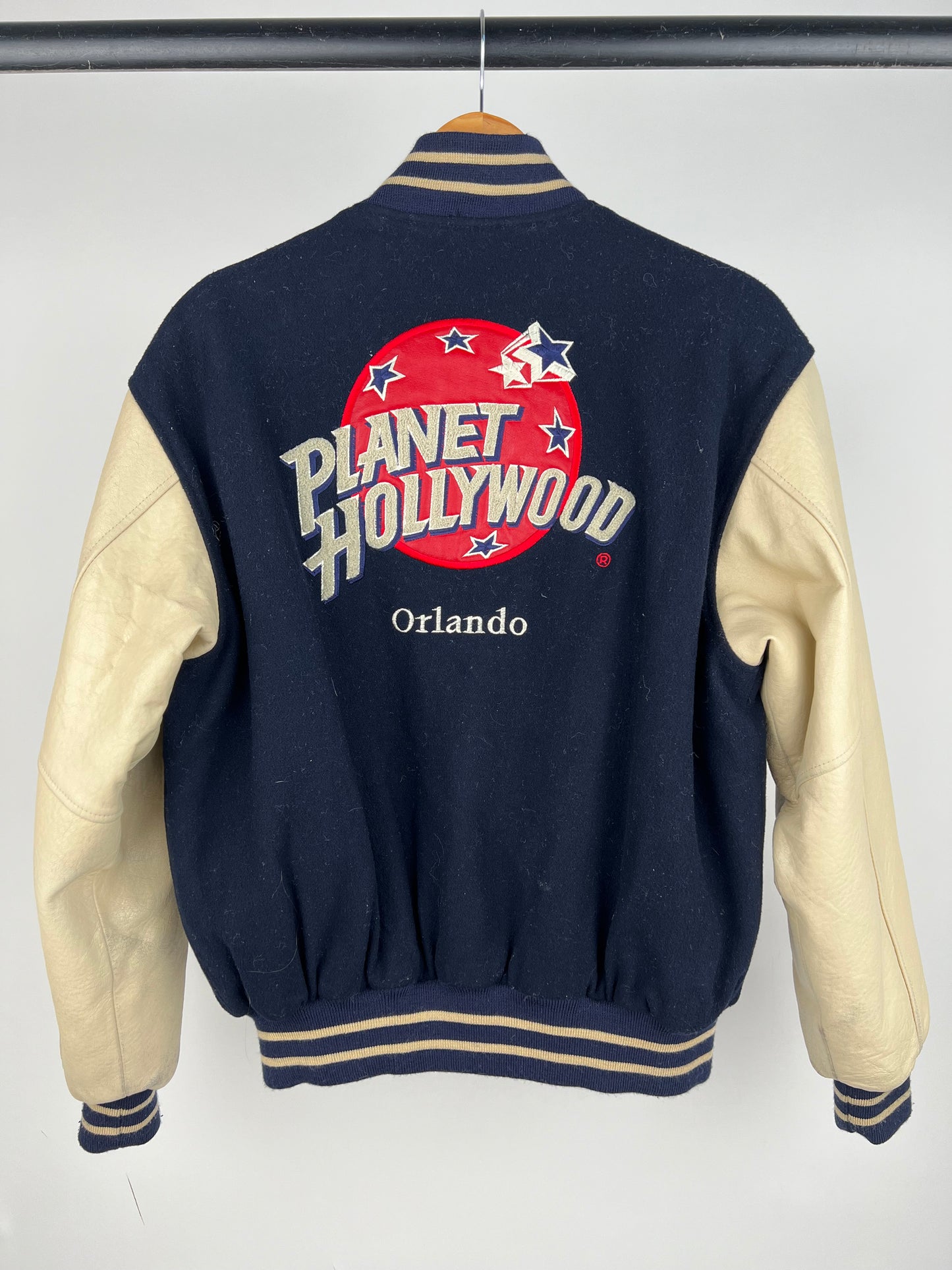 Vintage 90s Planet Hollywood Orlando Leather Bomber Jacket