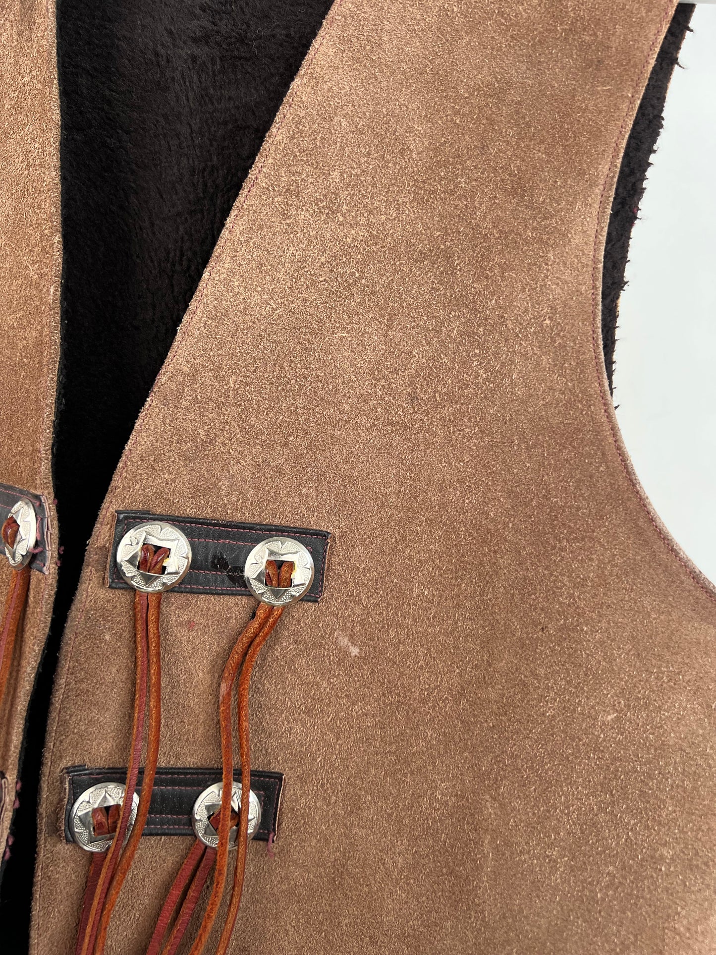 Vintage 90s Suede Fleece Lined Biker Vest