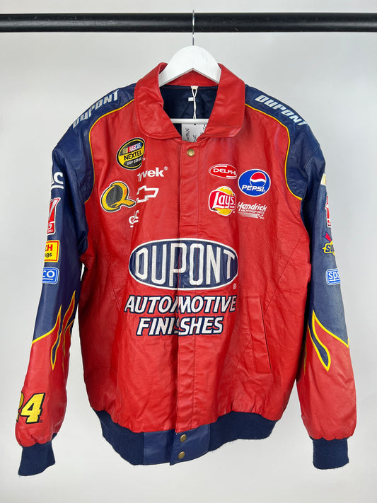 Vintage 90s Dupont Flame Leather Nascar Jacket