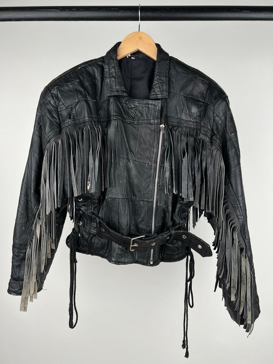 Vintage 90s Leather Tassel Biker Jacket