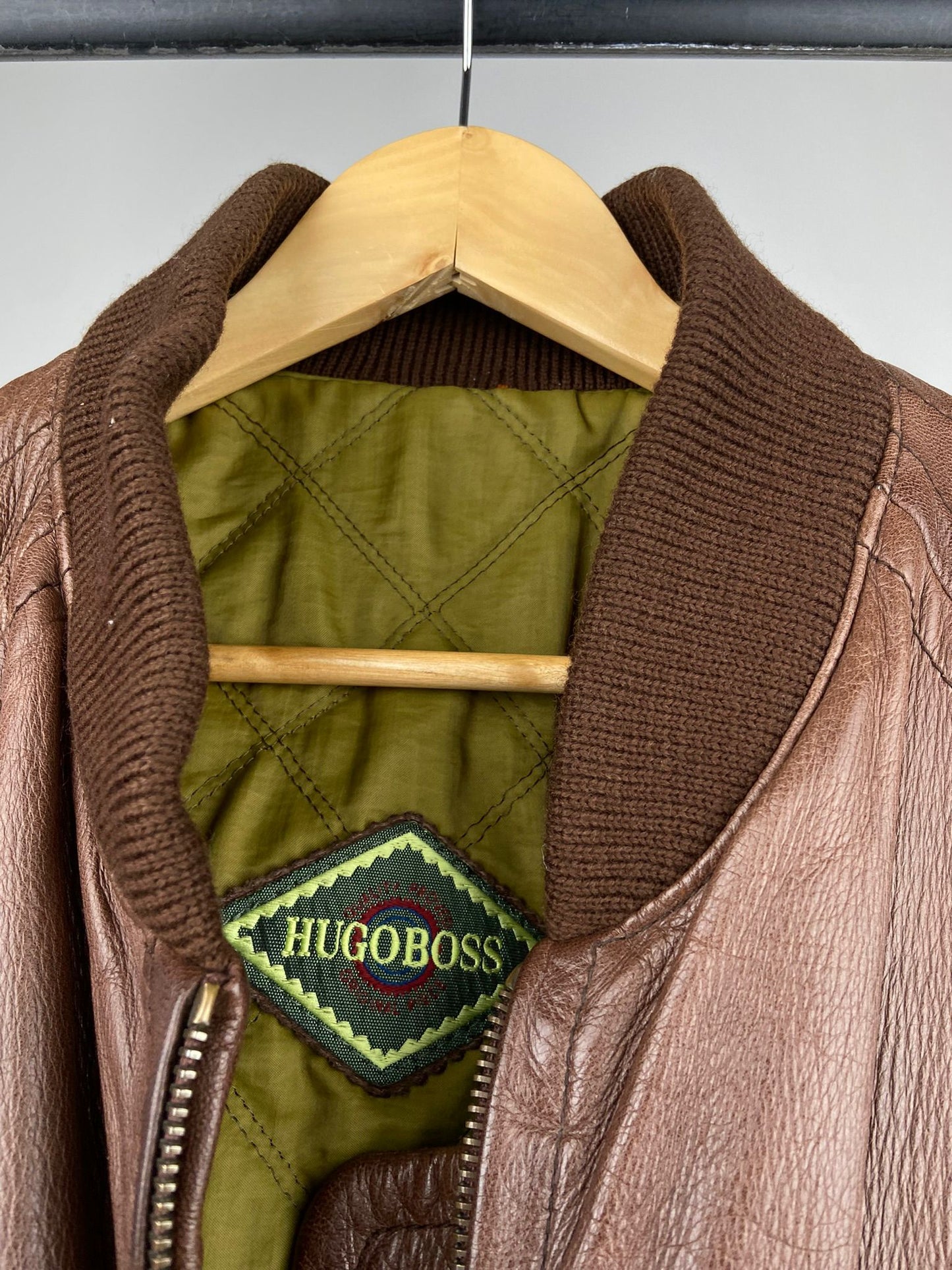 Vintage 90s Hugo Boss Leather Bomber Jacket