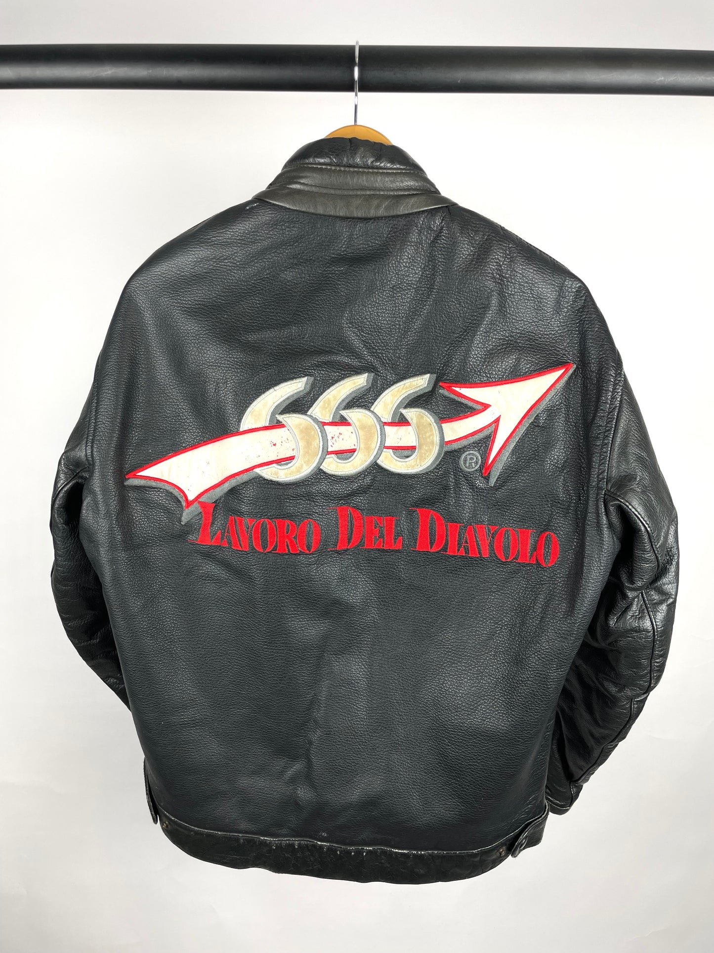 Vintage 90s 666 Lavoro Del Diavolo Leather Motorbike Jacket