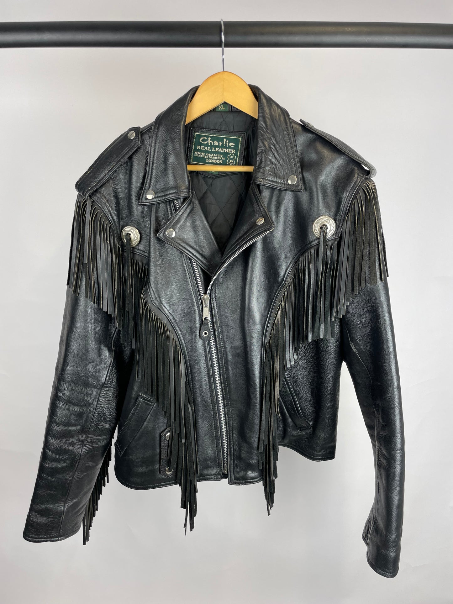 Vintage 90s Charlie Real Leather Tassel Jacket