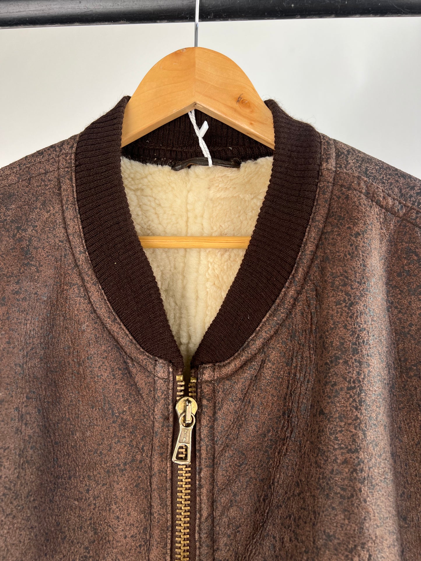 Vintage 80s Leather Sheepskin Bomber Jacket