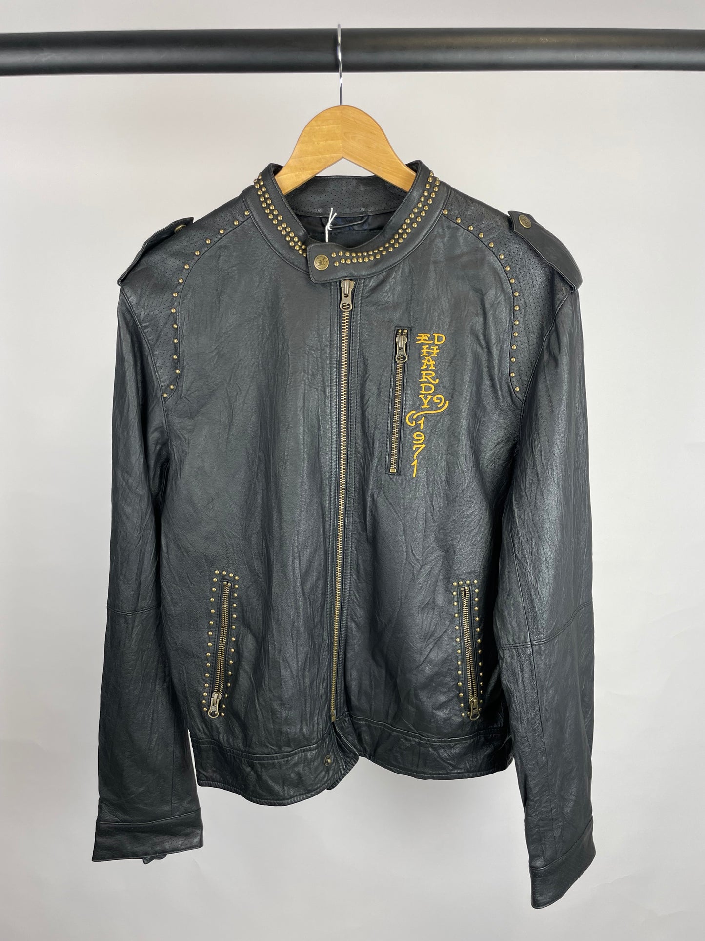 Ed Hardy 90s Live To Ride Leather Jacket