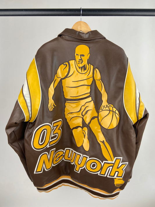 New York 03 Basketball Faux Leather Bomber Jacket