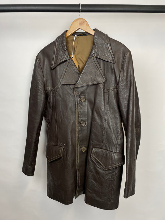 Vintage 90s Long Trench Leather Jacket