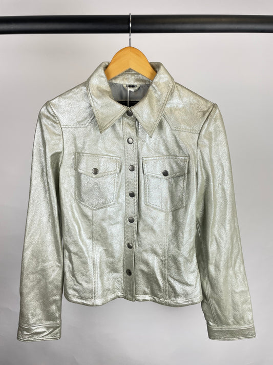 Vintage 90s Silver Leather Jacket