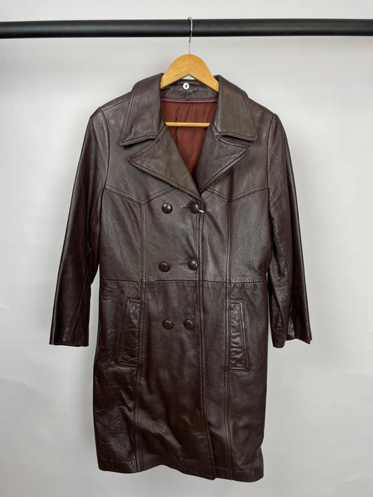 Vintage 90s Long Trench Leather Jacket