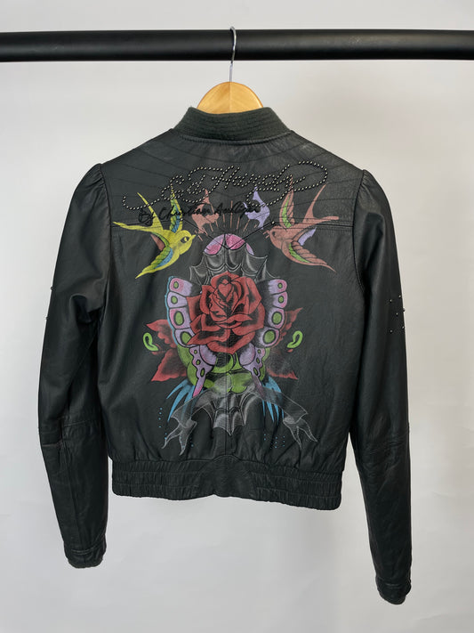 Ed Hardy by Christian Audigier 90s Black Leather Jacket