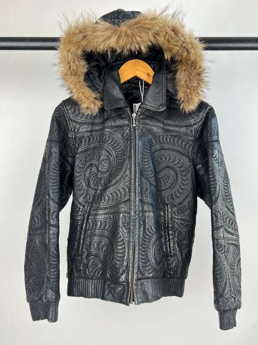 Vintage 90s Embroidered Leather Jacket