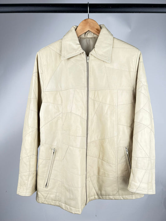 Vintage 90s Cream Leather Patchwork Jacket