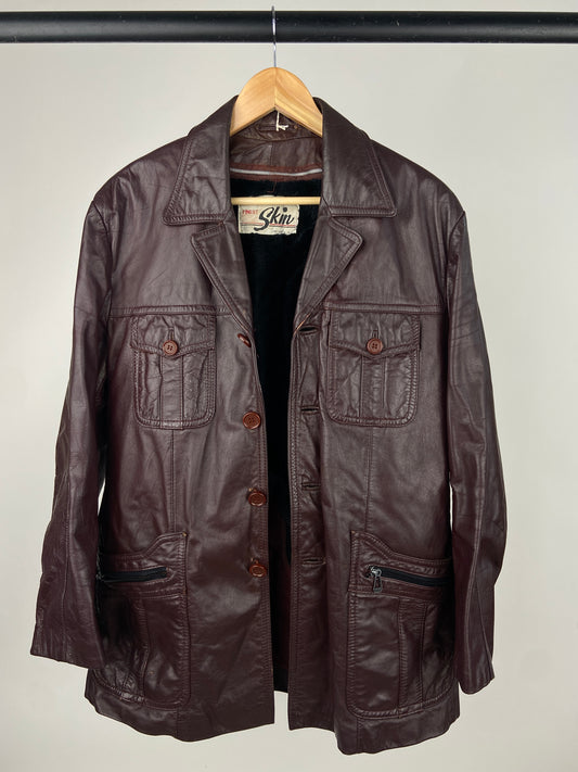 Vintage 70s Burgundy Leather Safari Jacket