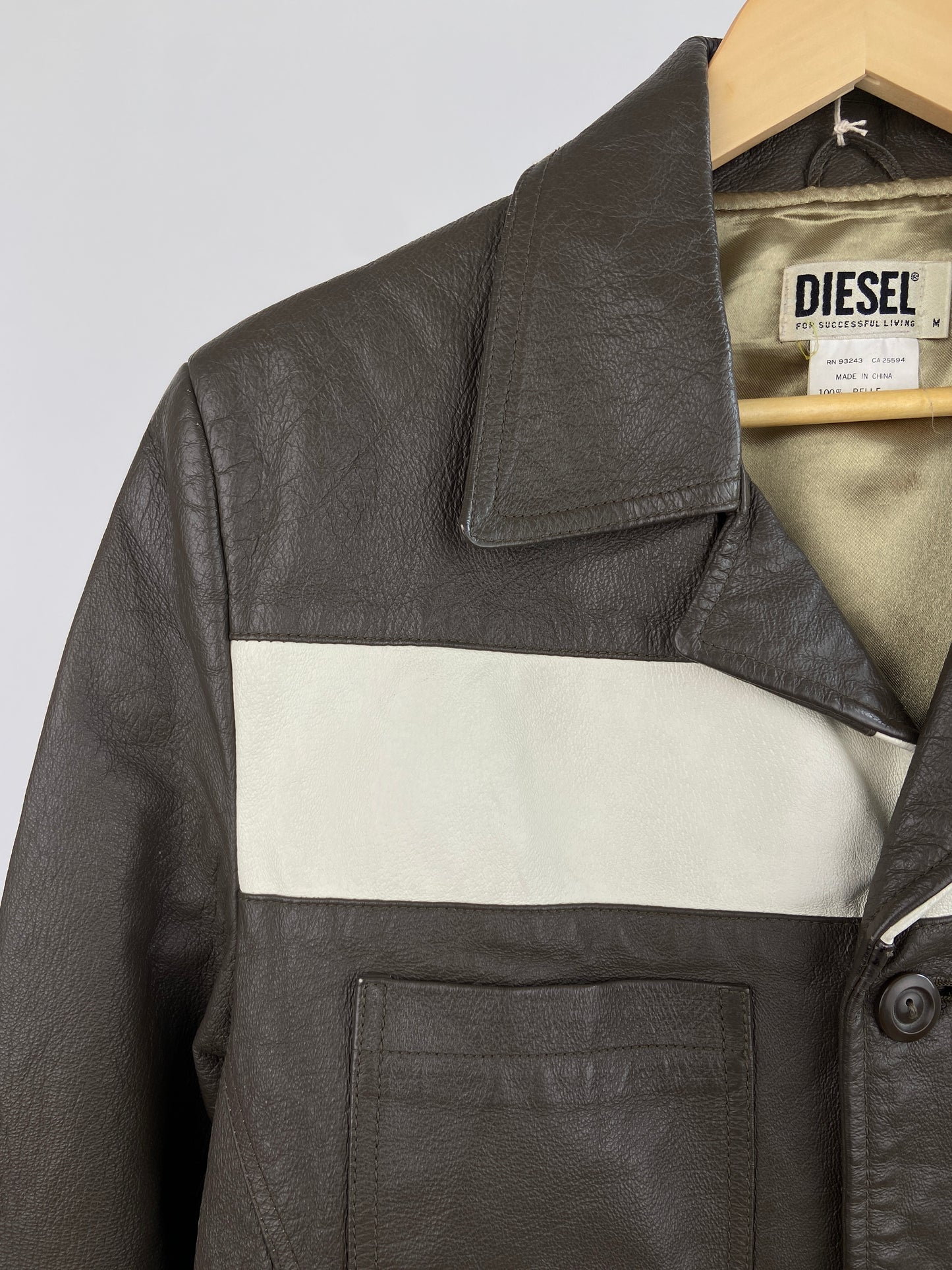 Diesel 90s Long Leather Stripe Jacket