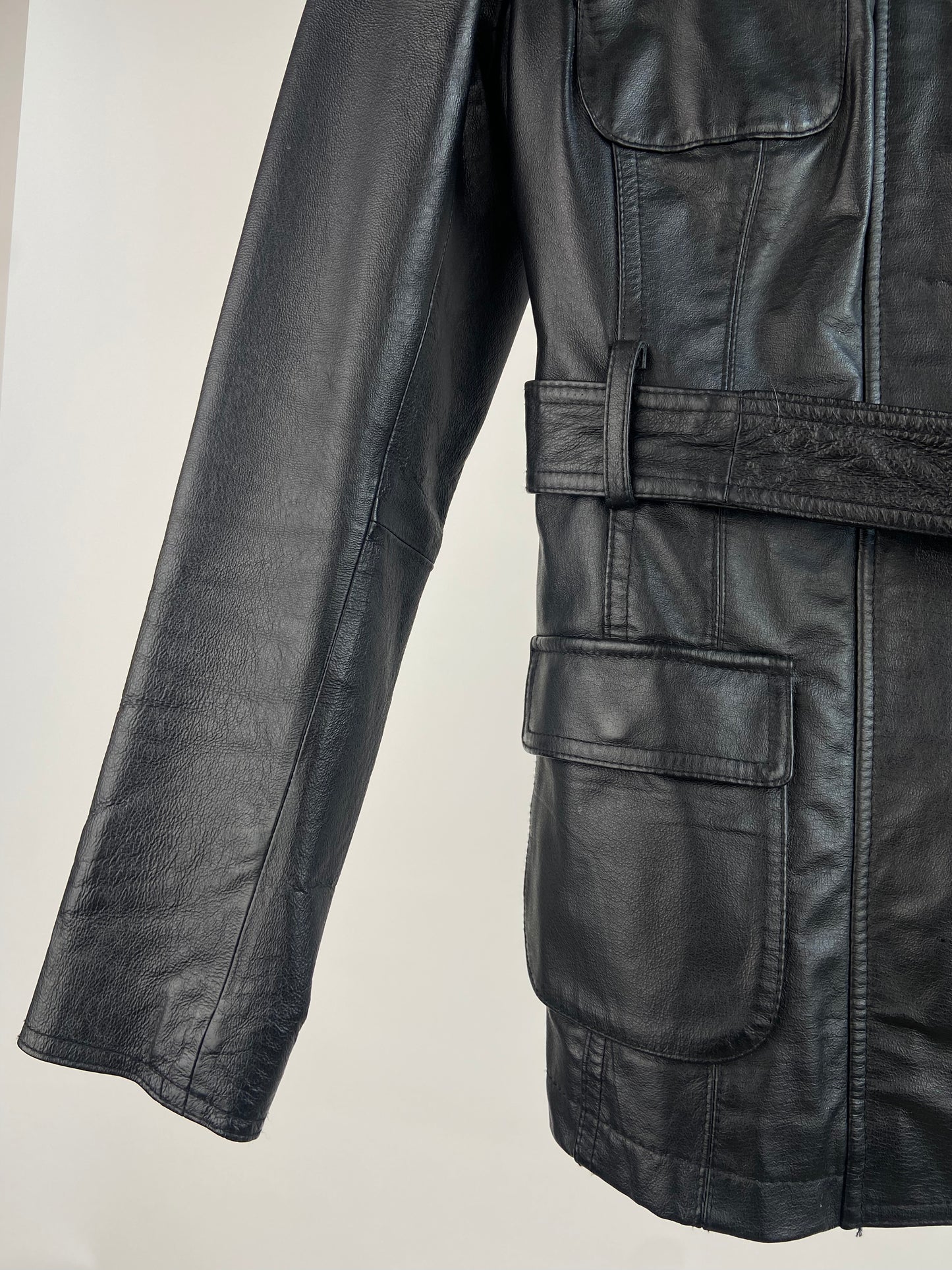 Vintage 90s Black Belted Leather Jacket