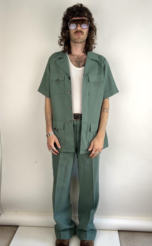 Vintage 70s Today Safari Short Sleeve Leisure Suit