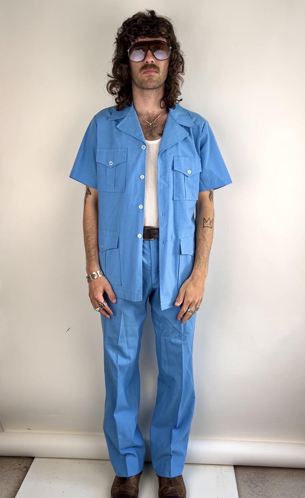 Vintage 70s Safari Short Sleeve Summer Suit