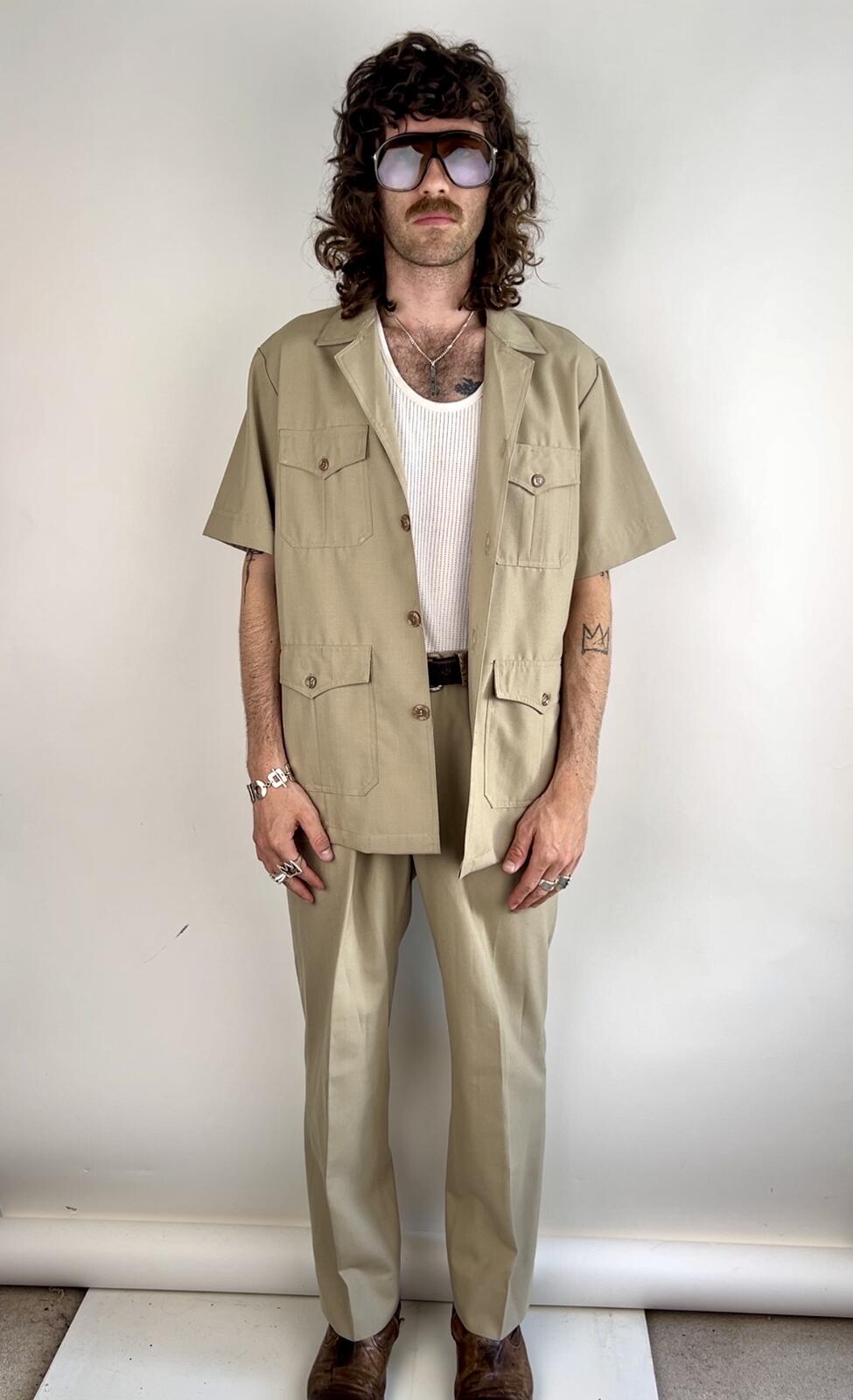 Vintage 70s Safari Short Sleeve Summer Suit