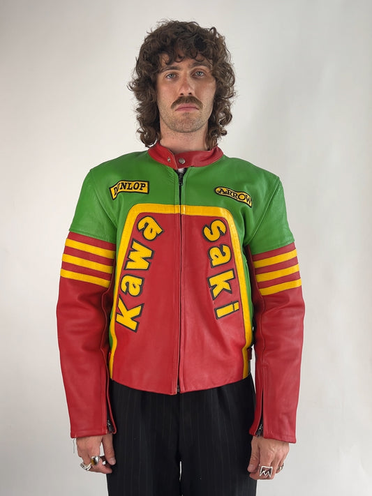 Vintage Kawasaki 90s Leather Motorbike Jacket