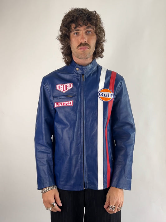 Vintage 90s Steve McQueen Leather Motorbike Jacket
