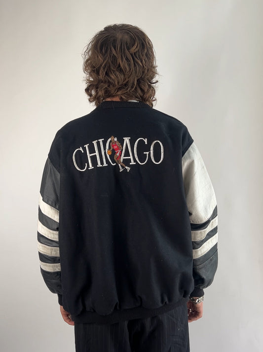 Vintage 90s Chicago Bulls Varsity Leather Jacket