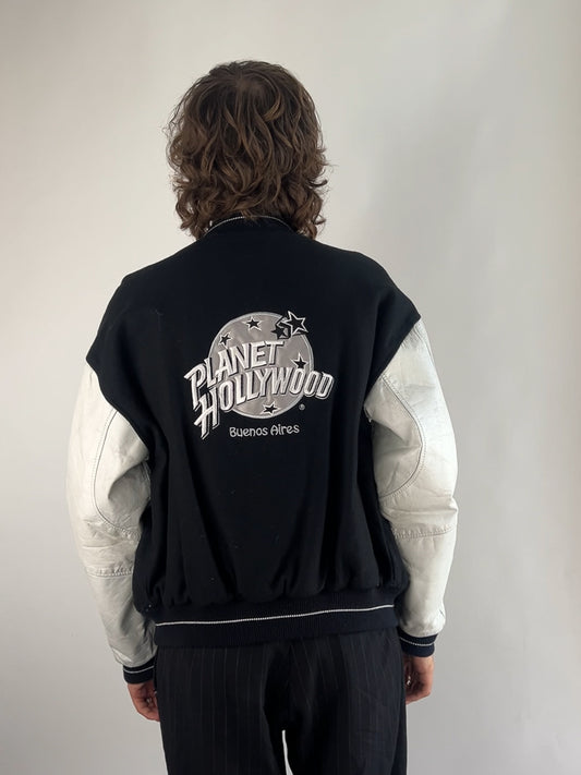Vintage 90s Planet Hollywood Buenos Aires Leather Bomber Jacket
